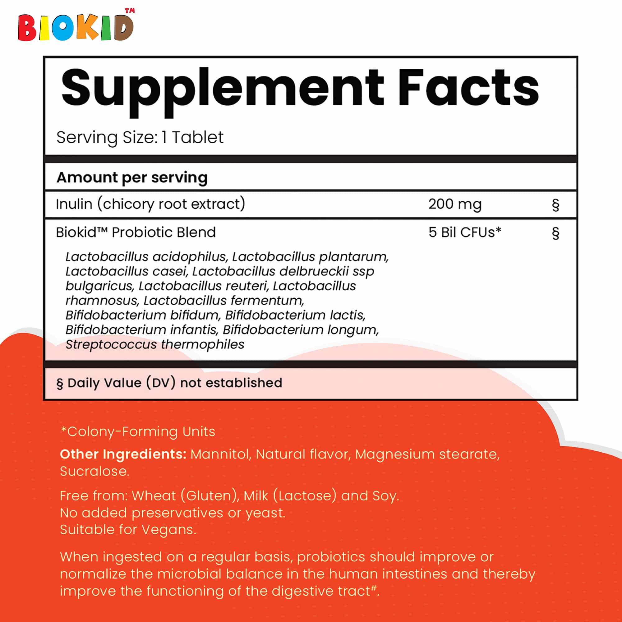 BioKid Probiotic Chewable Supplement Facts