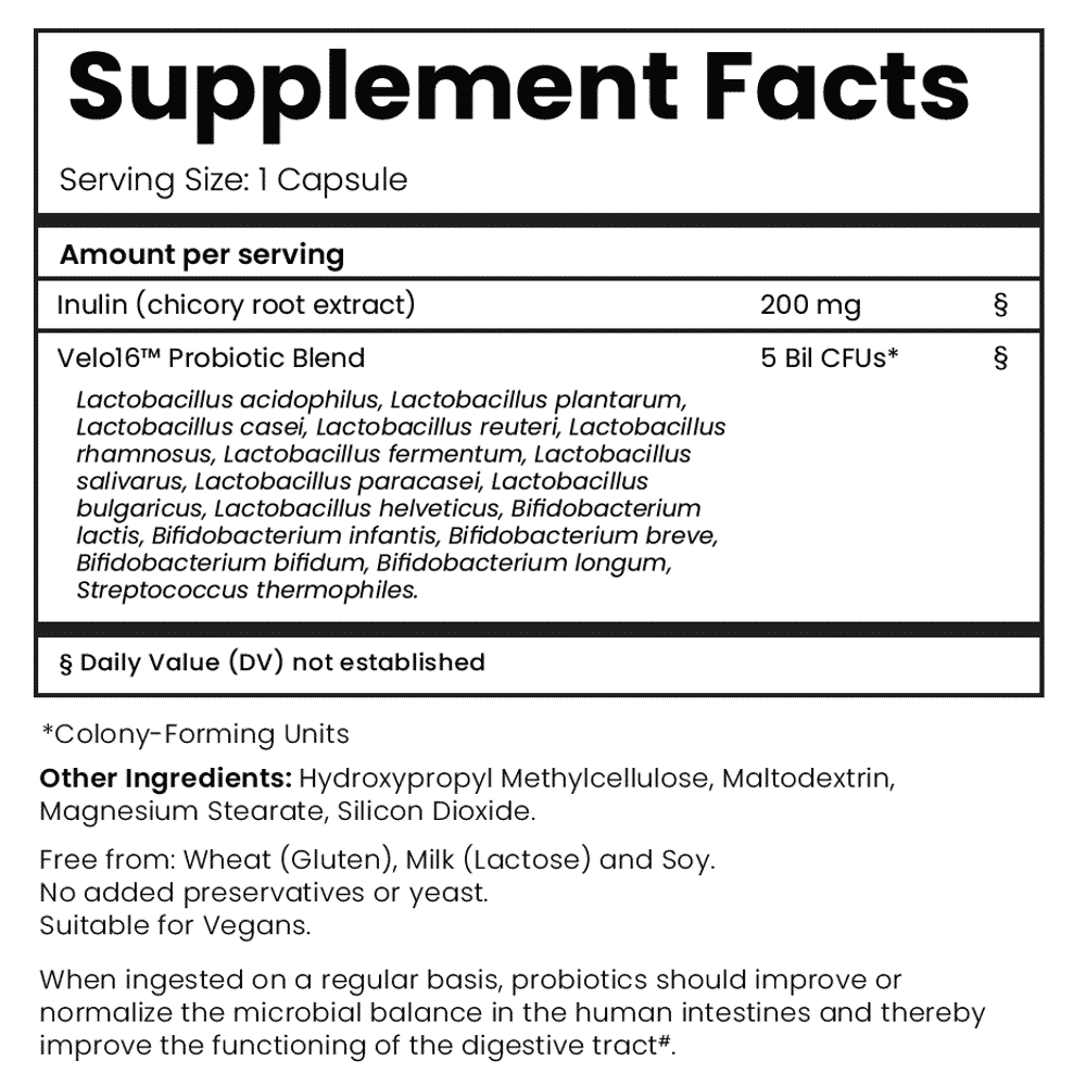 Velo16 - Probiotic Supplement Facts